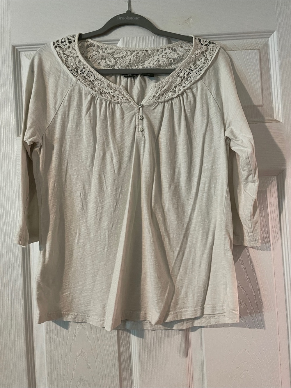 Eddie Bauer Cream Crochet-Trim Scoop Neck Tunic